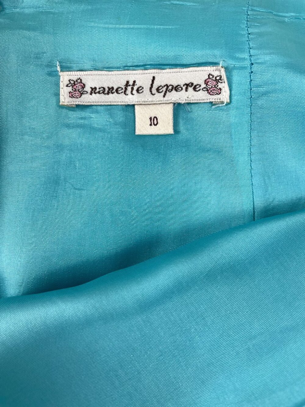 VTG Nanette Lepore Mini Skirt Embroidered Ribbon Blue Green Y2K Made in USA 10 - Picture 3 of 8